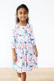 Little Flutters 3/4 Sleeve Pocket Twirl Dress