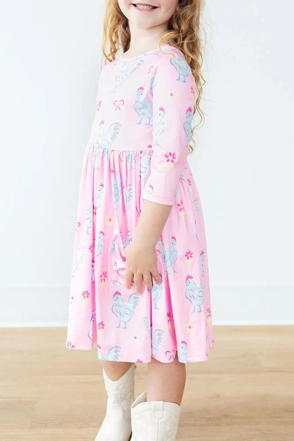 Little Miss Chickie 3/4 Sleeve Pocket Twirl Dress - Mila & Rose ® - Flyclothing LLC
