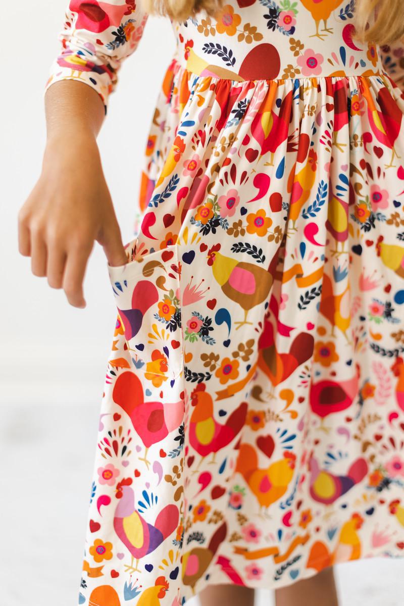 Little Red Hen 3/4 Sleeve Pocket Twirl Dress - Mila & Rose ® - Flyclothing LLC