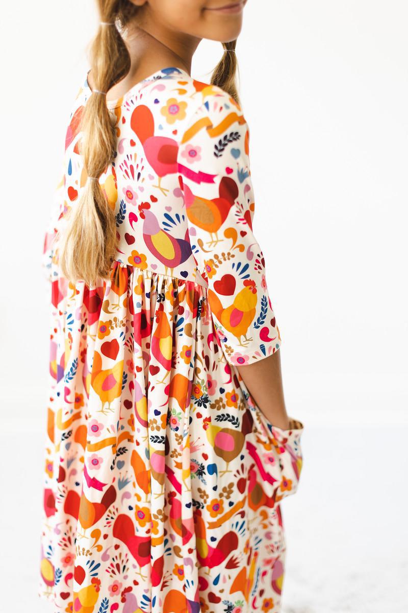 Little Red Hen 3/4 Sleeve Pocket Twirl Dress - Mila & Rose ® - Flyclothing LLC