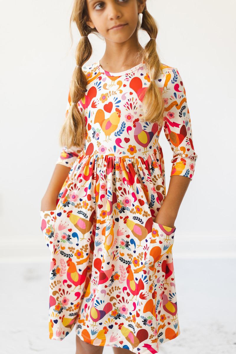 Little Red Hen 3/4 Sleeve Pocket Twirl Dress - Mila & Rose ® - Flyclothing LLC