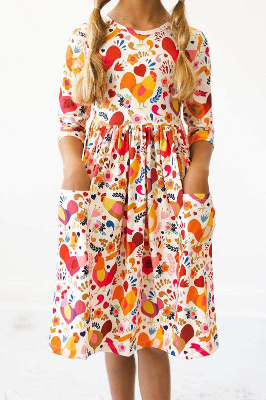 Little Red Hen 3/4 Sleeve Pocket Twirl Dress - Mila & Rose ® - Flyclothing LLC