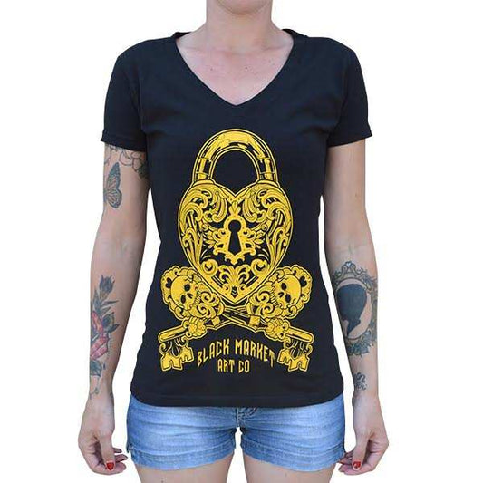 Black Market Art Company Locked Women's V-Neck T-Shirt - Black Market Art Company - Flyclothing LLC