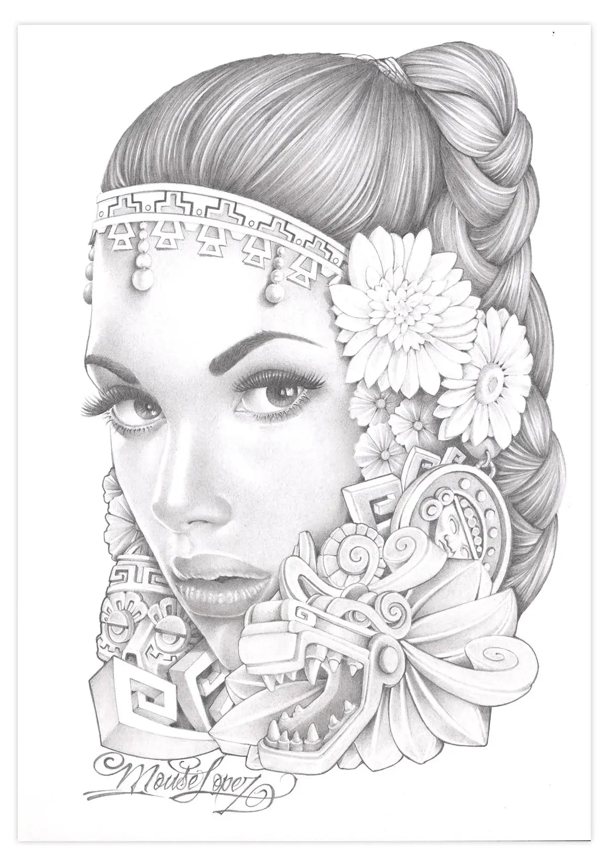 Black Market Art Company Lopez Aztec Girl Print - Black Market Art Company - Flyclothing LLC