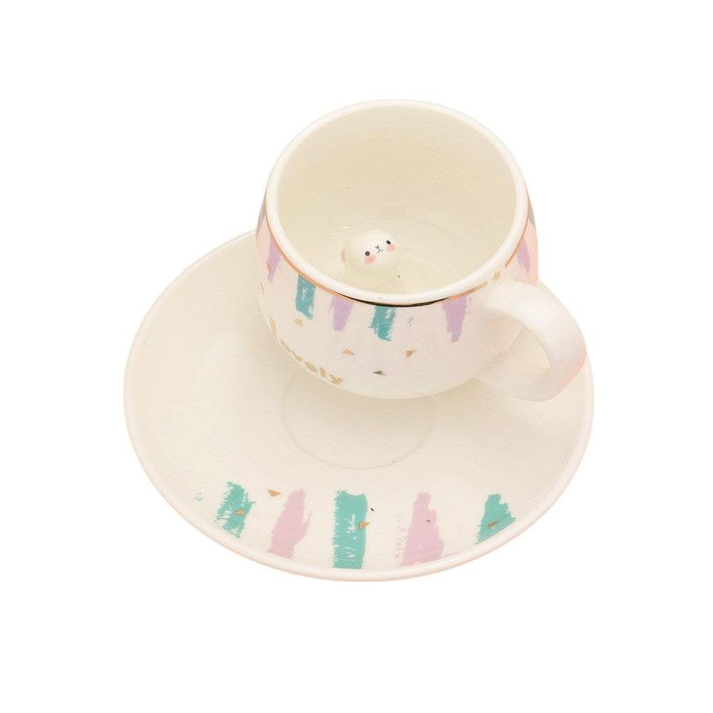 Lovely Message Cute Bunny Ceramic Mug Cup and Saucer Set - Madeline Love - Flyclothing LLC