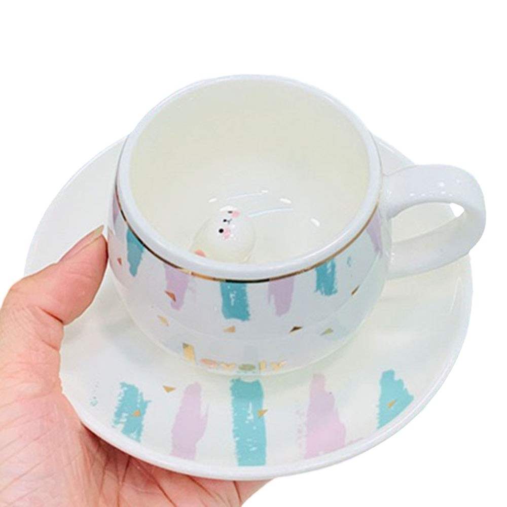 Lovely Message Cute Bunny Ceramic Mug Cup and Saucer Set - Madeline Love - Flyclothing LLC