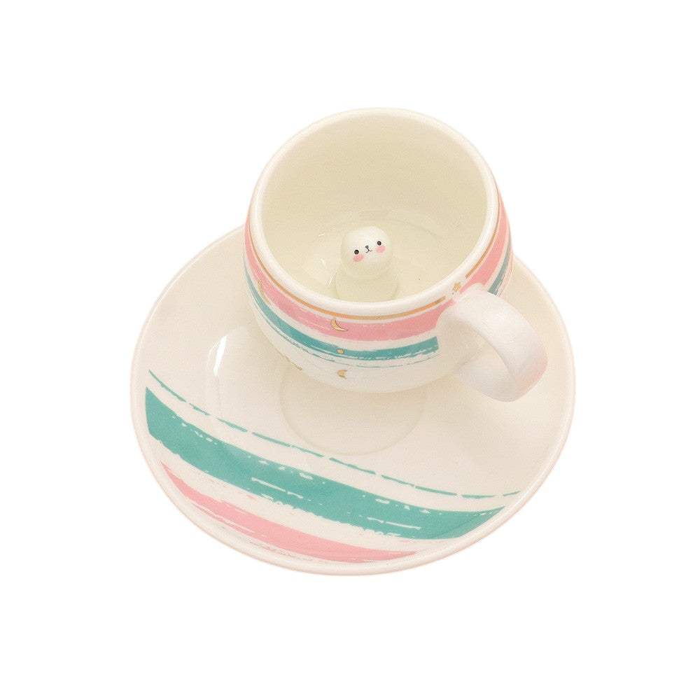 Lovely Message Cute Bunny Ceramic Mug Cup and Saucer Set - Madeline Love - Flyclothing LLC