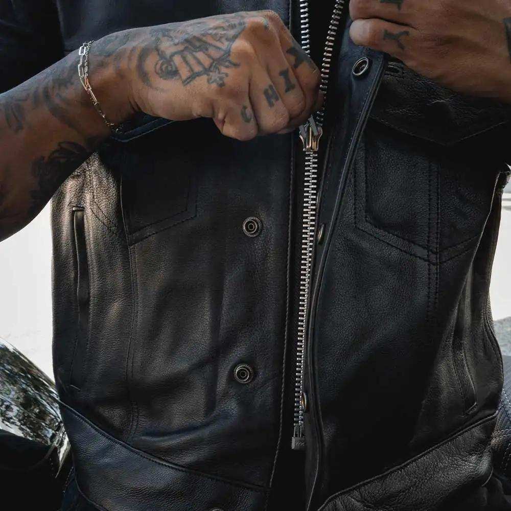 Lowcut - Mens Short Leather Club Vest - Unik Just for Bikers - Flyclothing LLC
