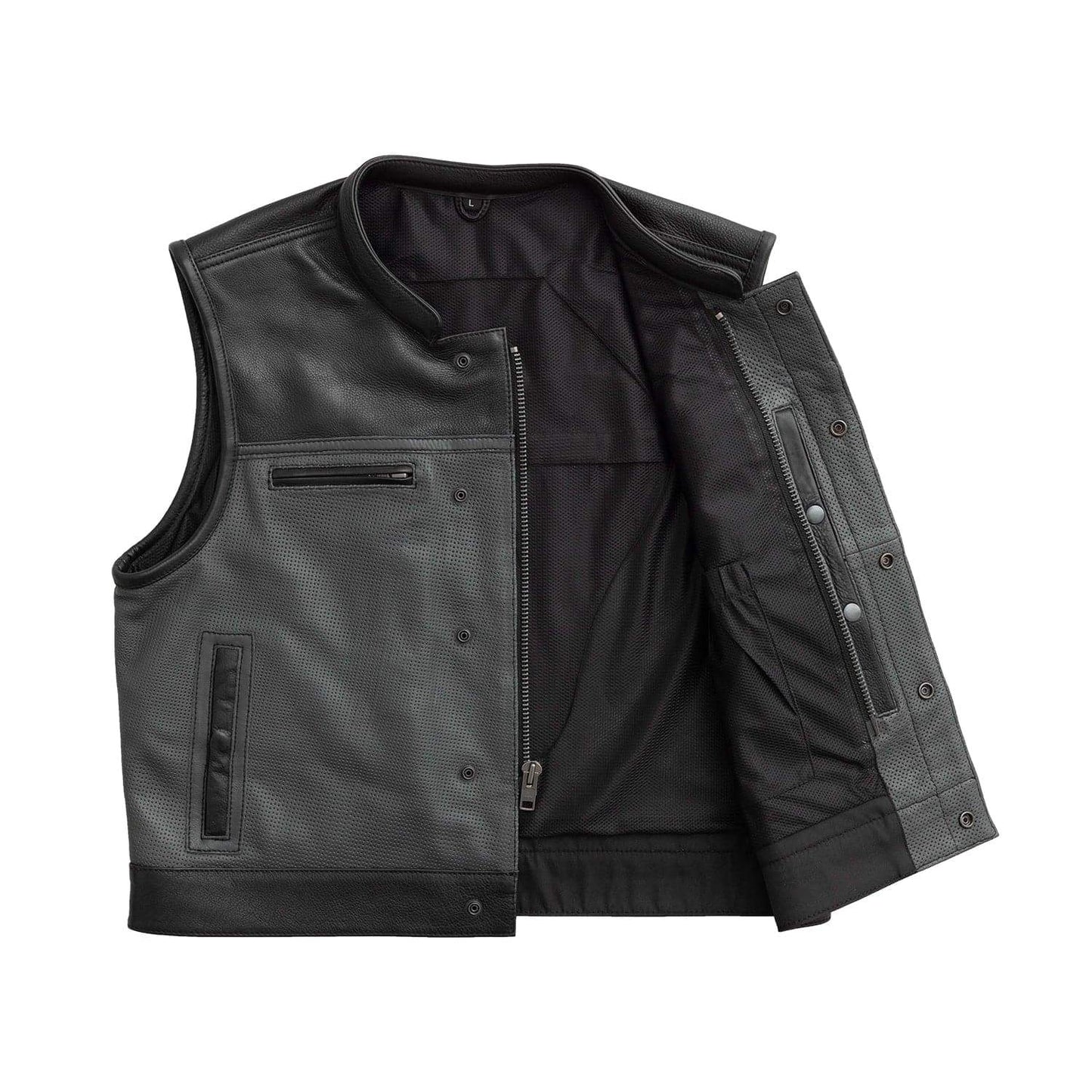 Two Tone Lowrider Perforated Men's Leather Vest - First Manufacturing Company - Flyclothing LLC