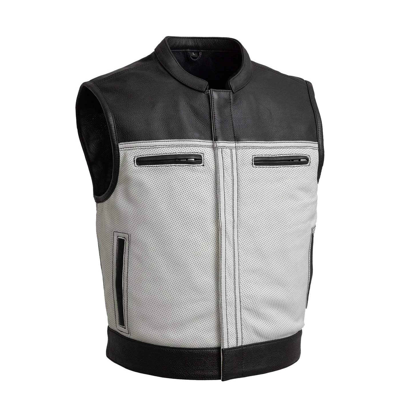 Two Tone Lowrider Perforated Men's Leather Vest - First Manufacturing Company - Flyclothing LLC