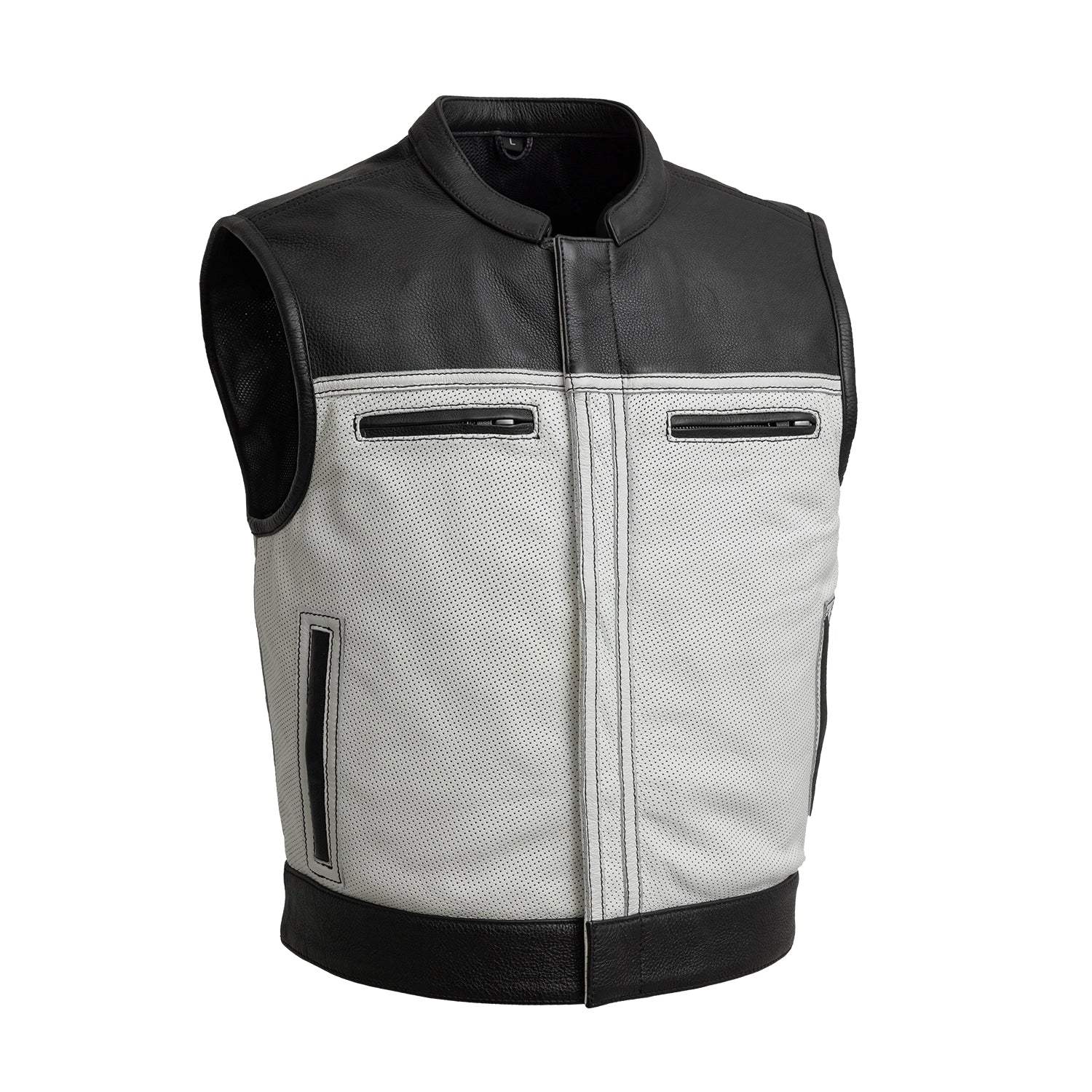 Two Tone Lowrider Perforated Men's Leather Vest - First Manufacturing Company - Flyclothing LLC