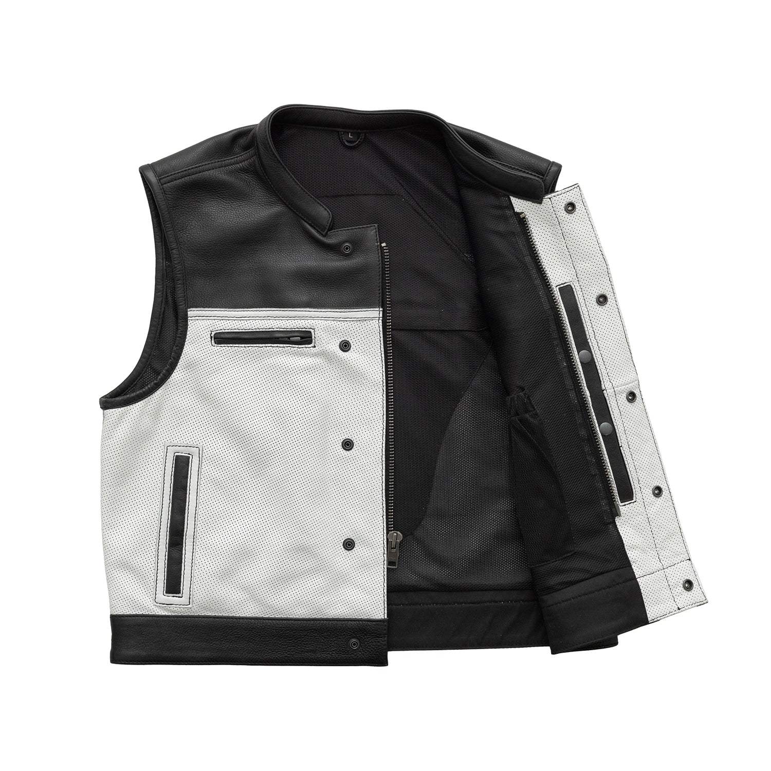 Two Tone Lowrider Perforated Men's Leather Vest - First Manufacturing Company - Flyclothing LLC