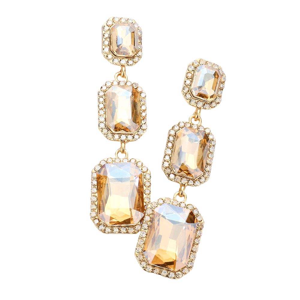 Triple Emerald Cut Stone Link Dangle Evening Earrings - Madeline Love - Flyclothing LLC