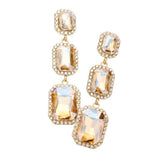Triple Emerald Cut Stone Link Dangle Evening Earrings - Madeline Love - Flyclothing LLC