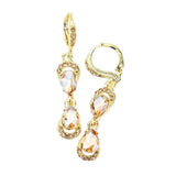 Double Teardrop Stone Link Dangle Lever Back Evening Earrings - Madeline Love - Flyclothing LLC