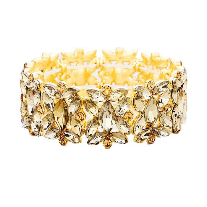 Marquise Floral Oval Crystal Cluster Stretch Evening Bracelet - Madeline Love - Flyclothing LLC