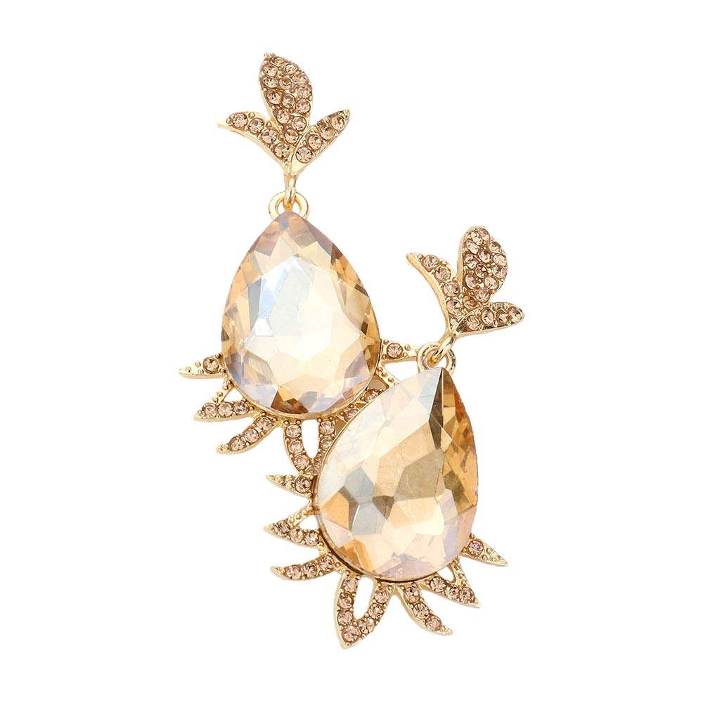 Teardrop Stone Accented Dangle Evening Earrings - Madeline Love - Flyclothing LLC