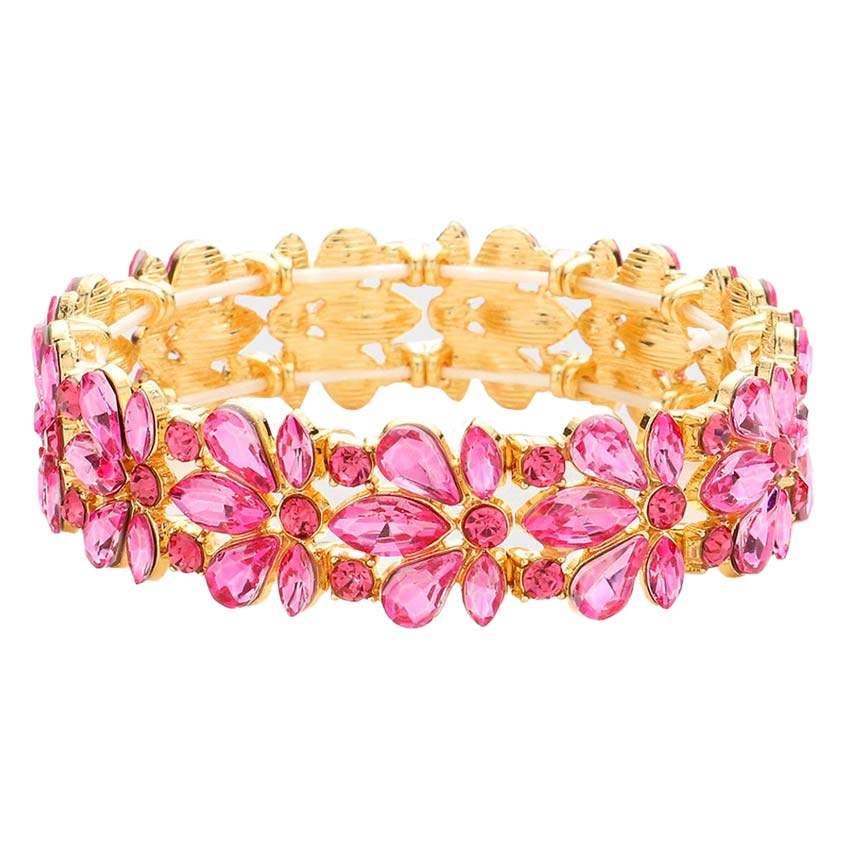 Floral Crystal Stretch Evening Bracelet - Madeline Love - Flyclothing LLC
