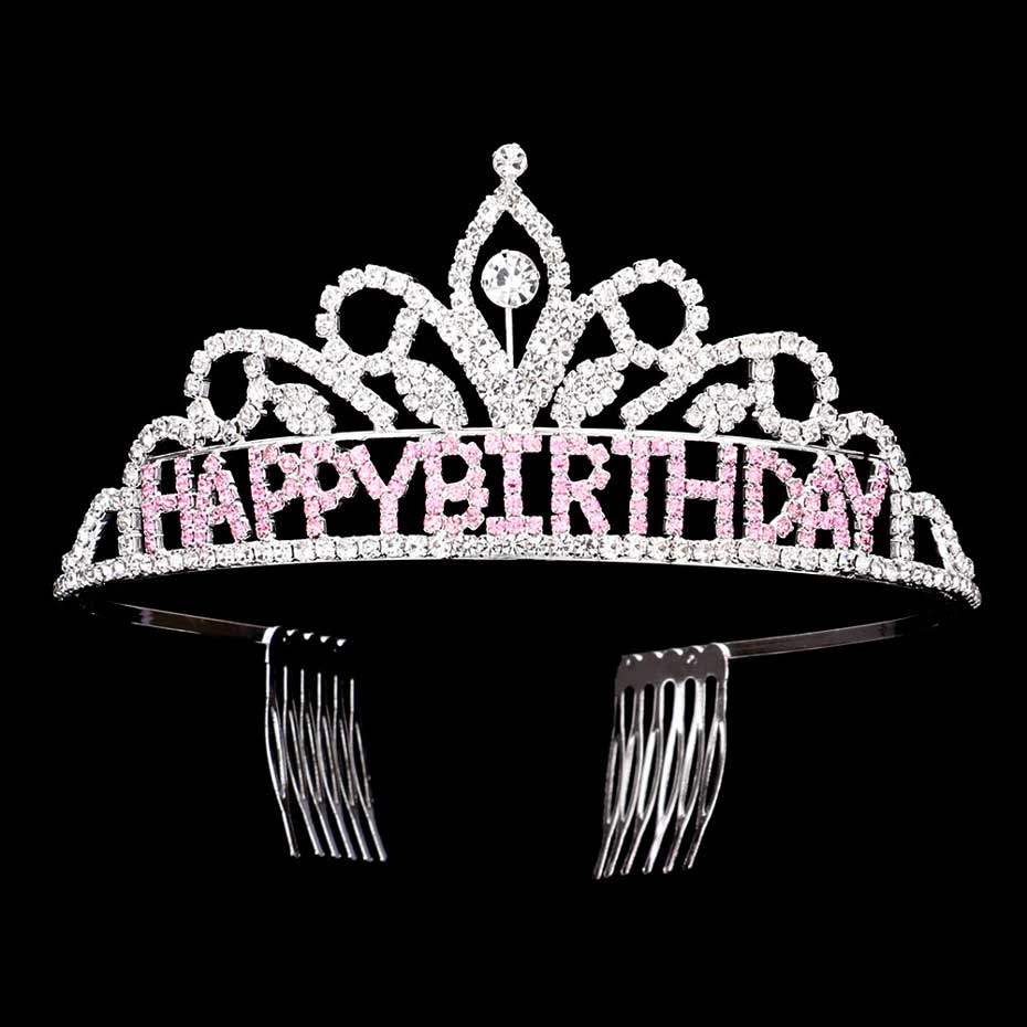 Happy Birthday Message Rhinestone Princess Tiara - Madeline Love - Flyclothing LLC