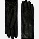 Luciana (black) - Extended women’s Italian lambskin leather gloves with rabbit fur lining
