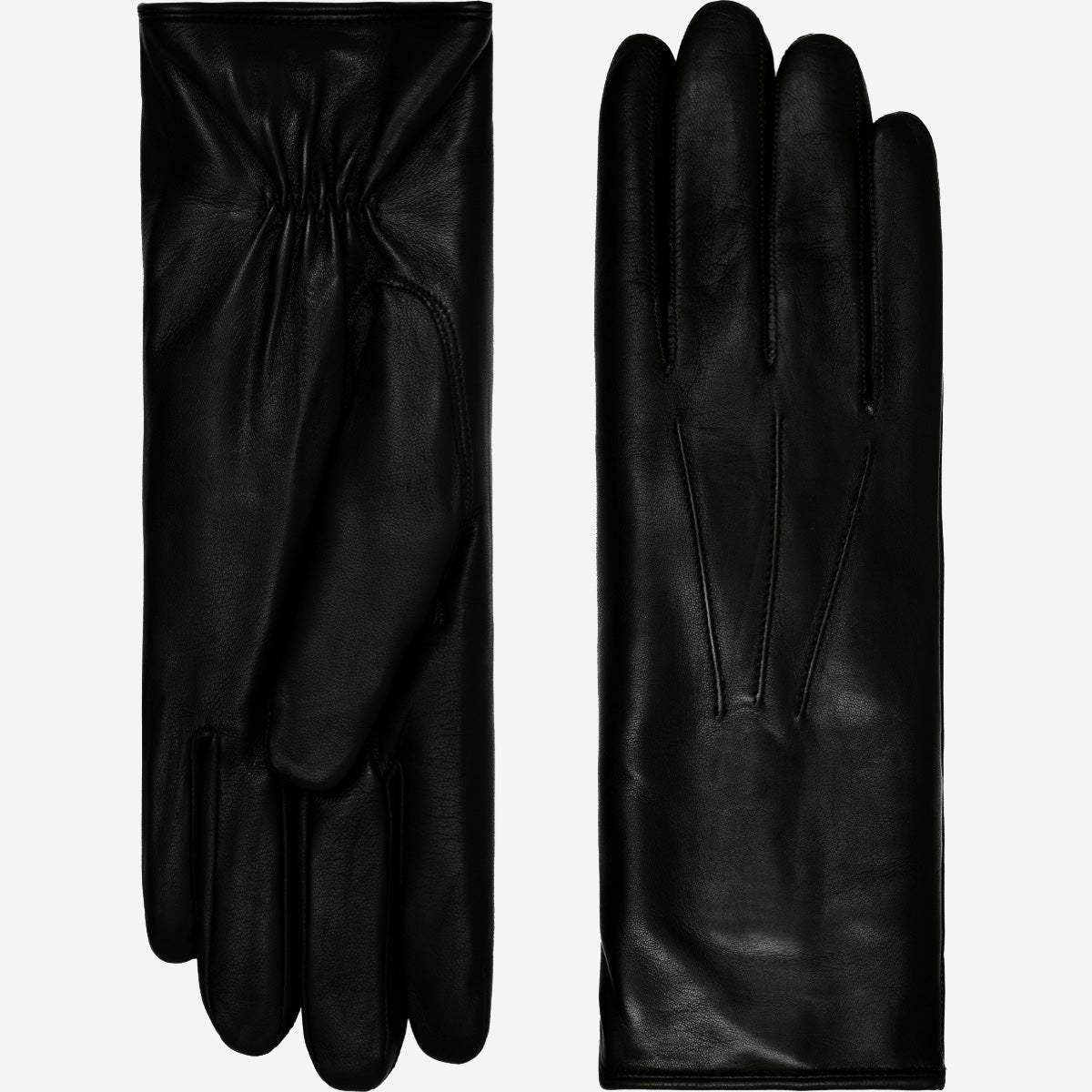 Luciana (black) - Extended women’s Italian lambskin leather gloves with rabbit fur lining