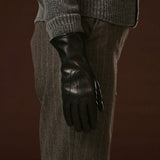 Luciana (black) - Extended women’s Italian lambskin leather gloves with rabbit fur lining