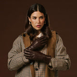 Luciana (brown) - Extended women's Italian lambskin leather gloves with rabbit fur lining - Leather Gloves Online - Flyclothing LLC
