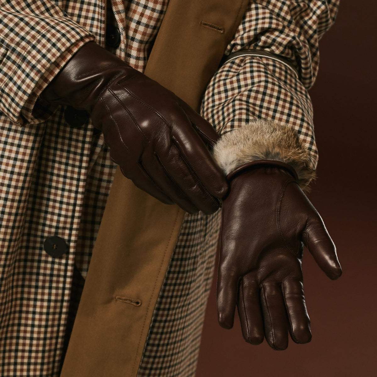 Luciana (brown) - Extended women's Italian lambskin leather gloves with rabbit fur lining - Leather Gloves Online - Flyclothing LLC