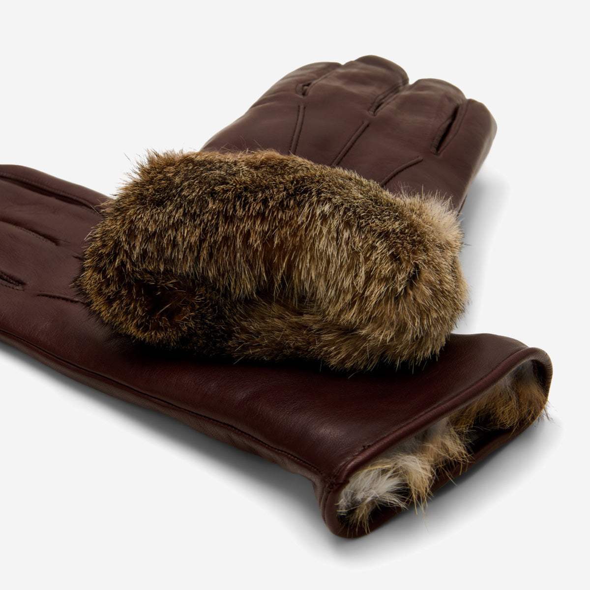 Luciana (brown) - Extended women's Italian lambskin leather gloves with rabbit fur lining - Leather Gloves Online - Flyclothing LLC