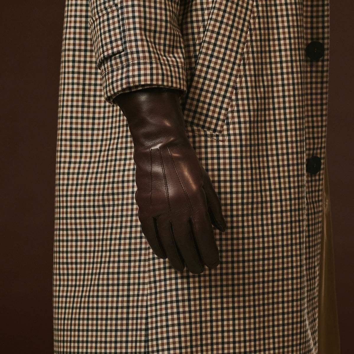 Luciana (brown) - Extended women's Italian lambskin leather gloves with rabbit fur lining - Leather Gloves Online - Flyclothing LLC