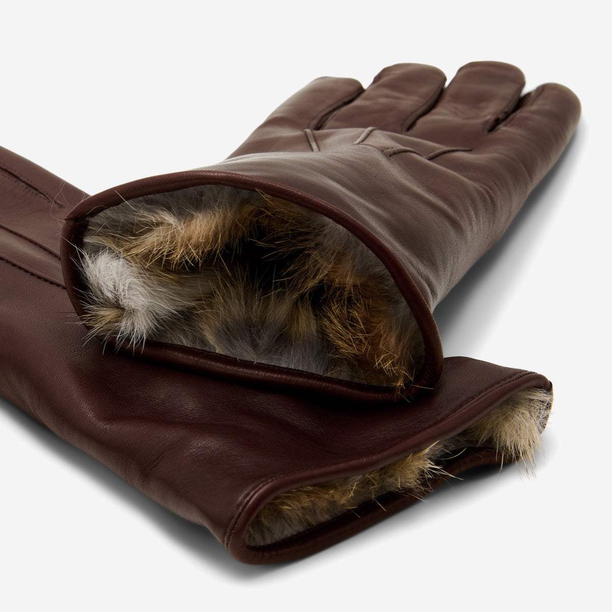 Luciana (brown) - Extended women's Italian lambskin leather gloves with rabbit fur lining - Leather Gloves Online - Flyclothing LLC
