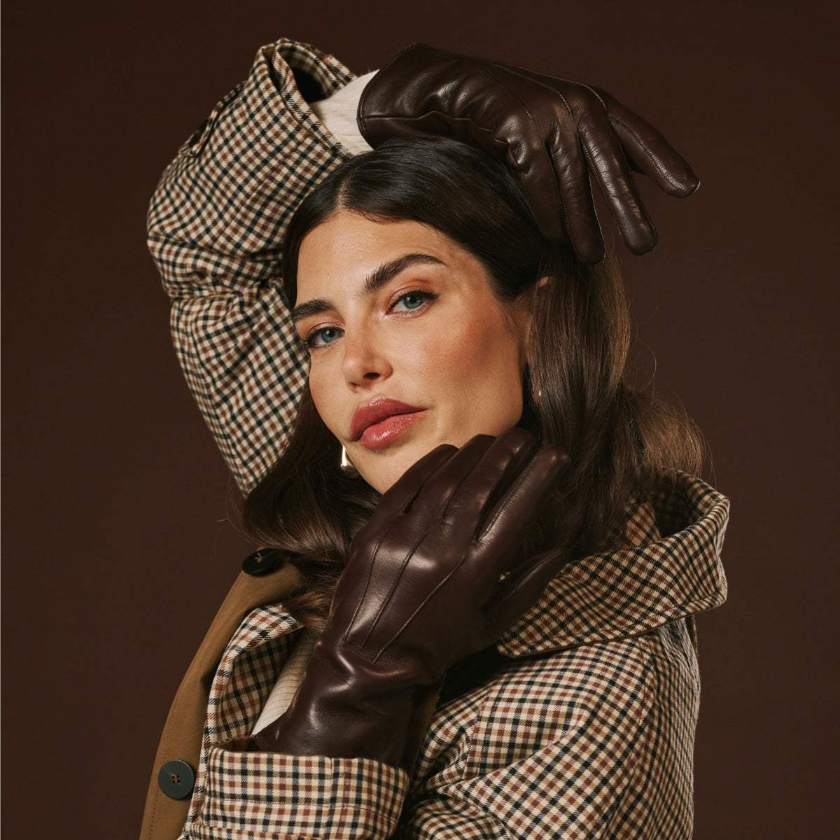 Luciana (brown) - Extended women's Italian lambskin leather gloves with rabbit fur lining - Leather Gloves Online - Flyclothing LLC