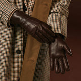 Luciana (brown) - Extended women's Italian lambskin leather gloves with rabbit fur lining - Leather Gloves Online - Flyclothing LLC