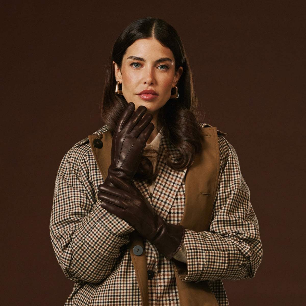 Luciana (brown) - Extended women's Italian lambskin leather gloves with rabbit fur lining - Leather Gloves Online - Flyclothing LLC