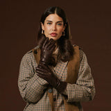 Luciana (brown) - Extended women's Italian lambskin leather gloves with rabbit fur lining - Leather Gloves Online - Flyclothing LLC