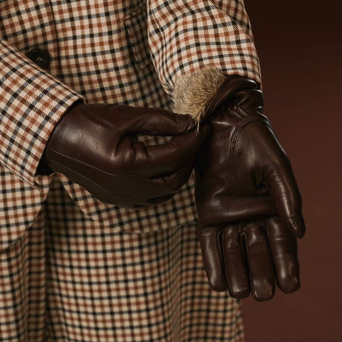 Luciana (brown) - Extended women's Italian lambskin leather gloves with rabbit fur lining - Leather Gloves Online - Flyclothing LLC