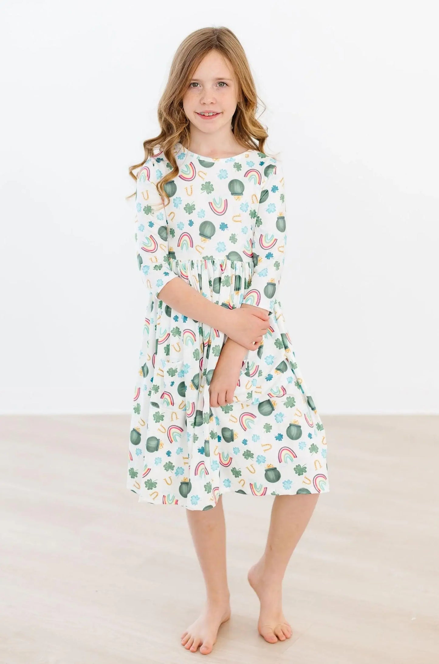 Luck of the Irish 3/4 Sleeve Pocket Twirl Dress - Mila & Rose ® - Flyclothing LLC