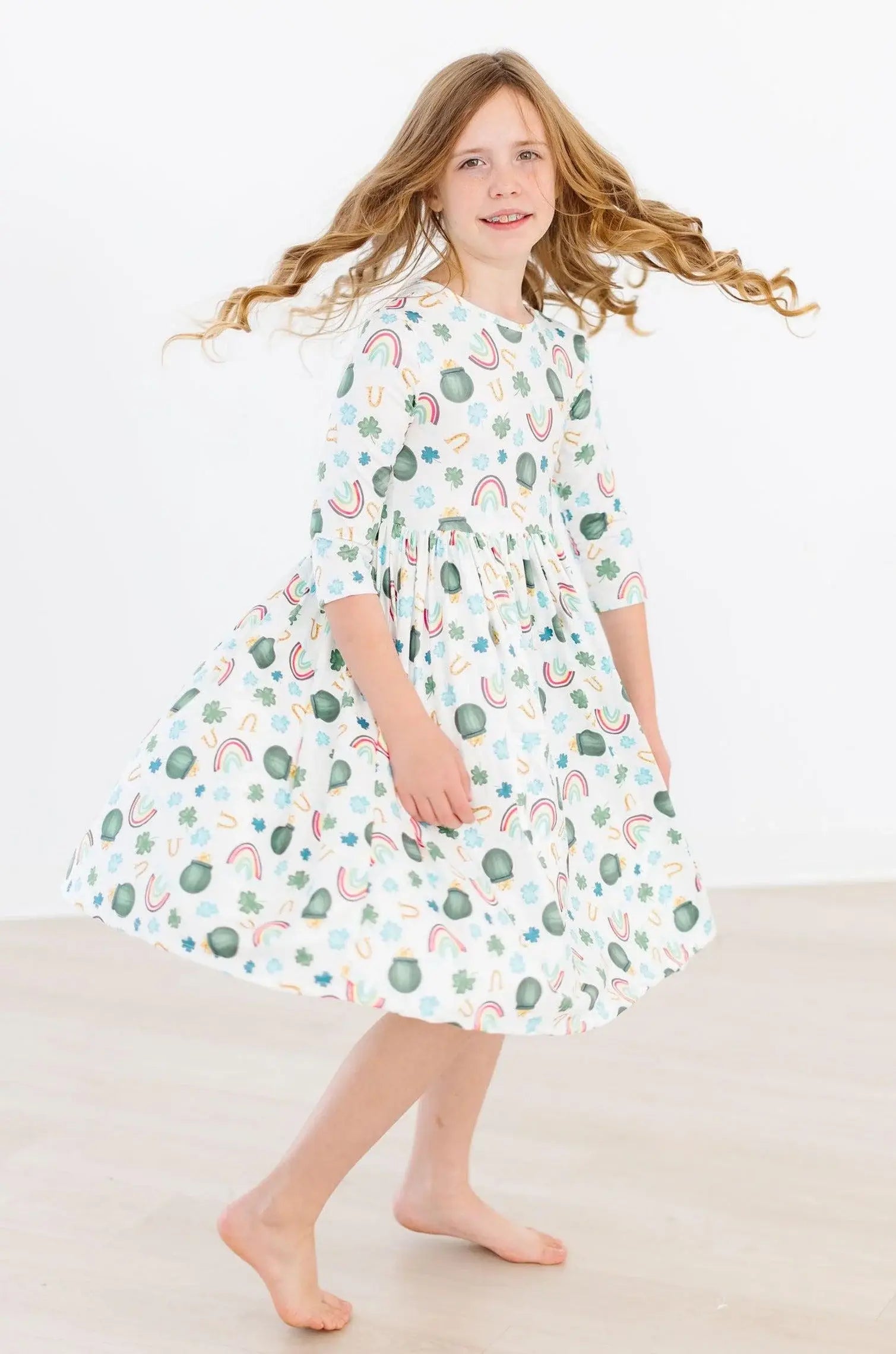 Luck of the Irish 3/4 Sleeve Pocket Twirl Dress - Mila & Rose ® - Flyclothing LLC