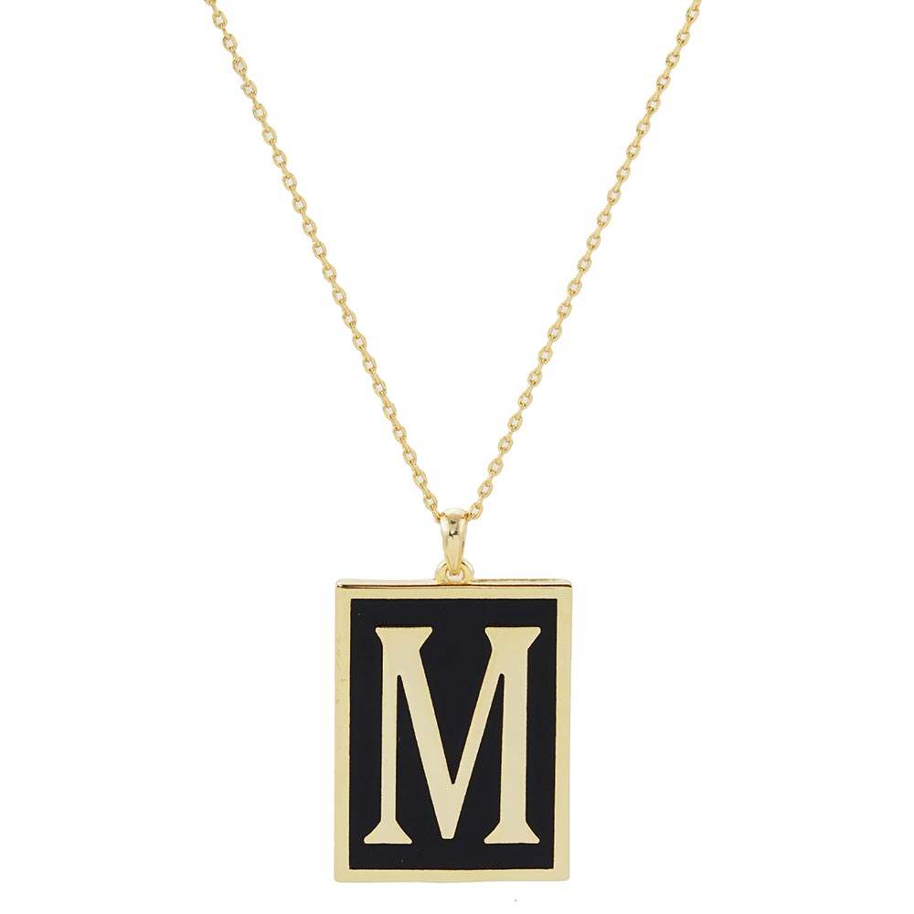 Gold Dipped Enamel Rectangle Monogram Pendant Necklace - Madeline Love - Flyclothing LLC