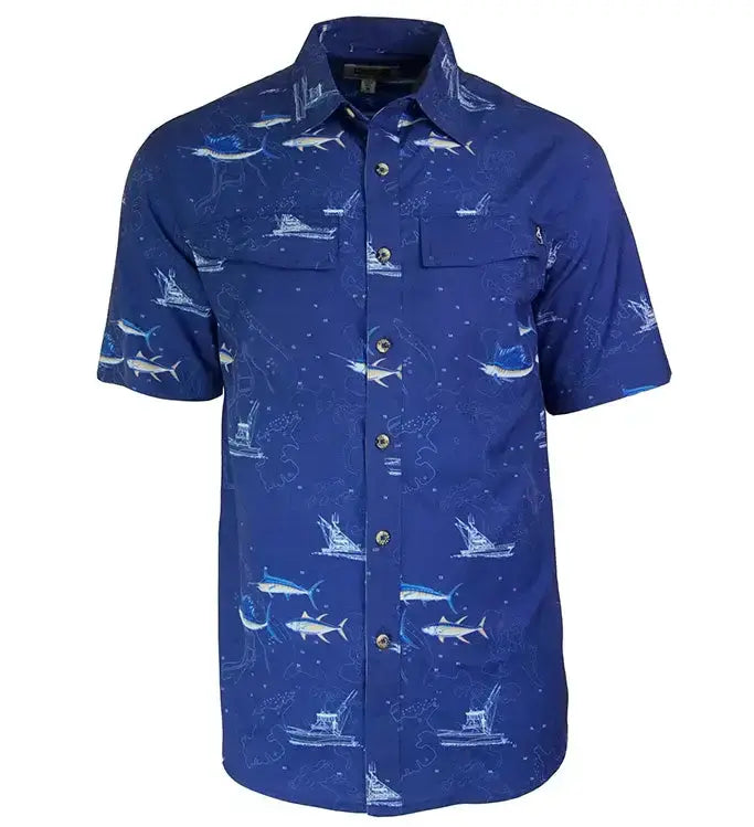 Men's Marine Charts UV Vented Fishing Shirt - Hook & Tackle - Flyclothing LLC