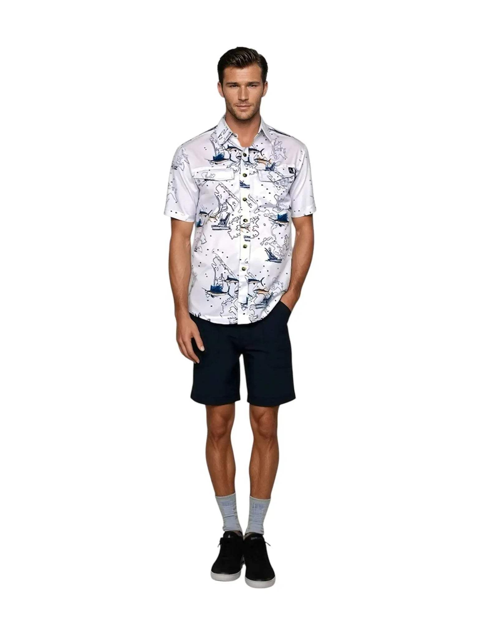 Men's Marine Charts UV Vented Fishing Shirt - Hook & Tackle - Flyclothing LLC