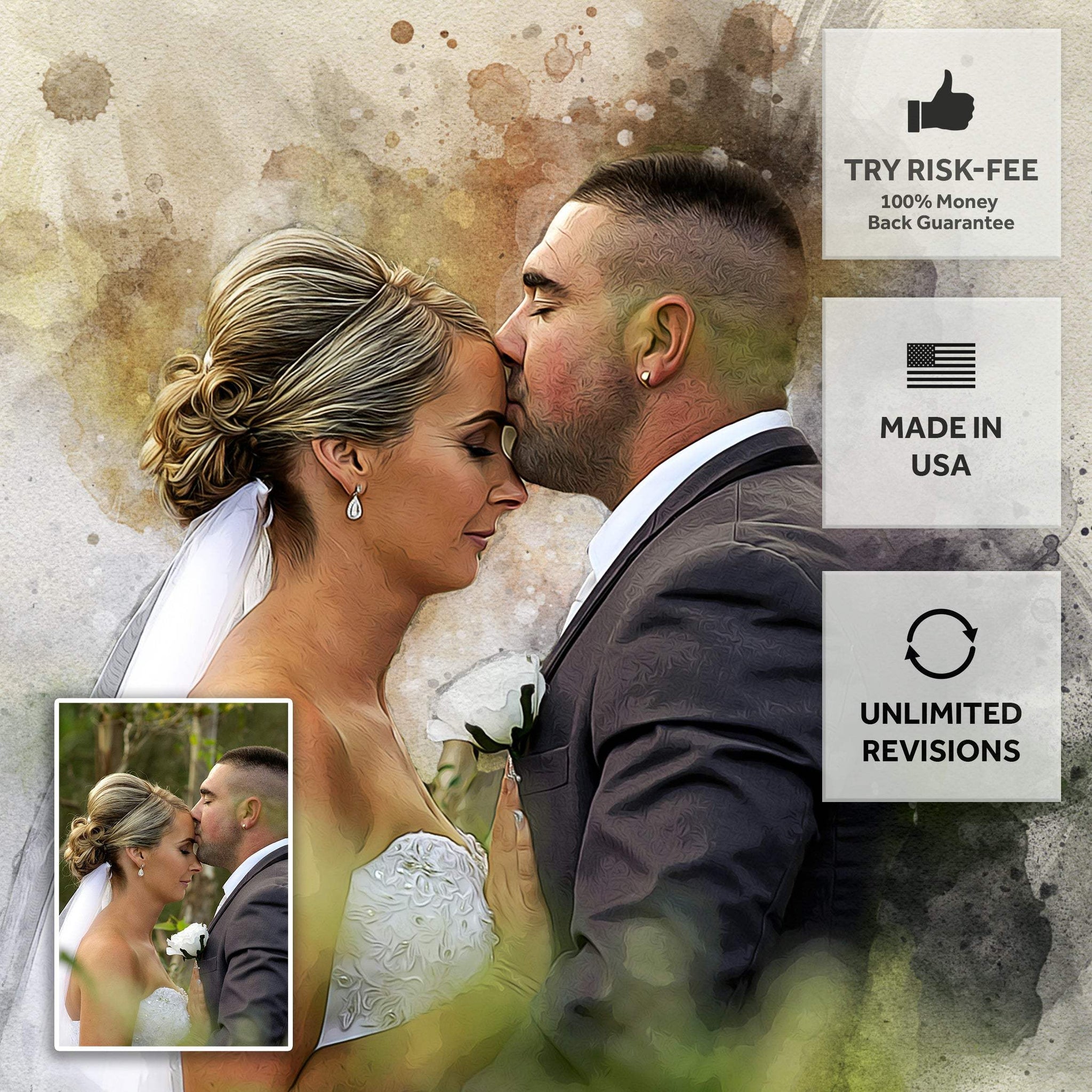 Gift For Spouse Watercolor Portrait Custom Wall Art - Tailored Canvases - Flyclothing LLC