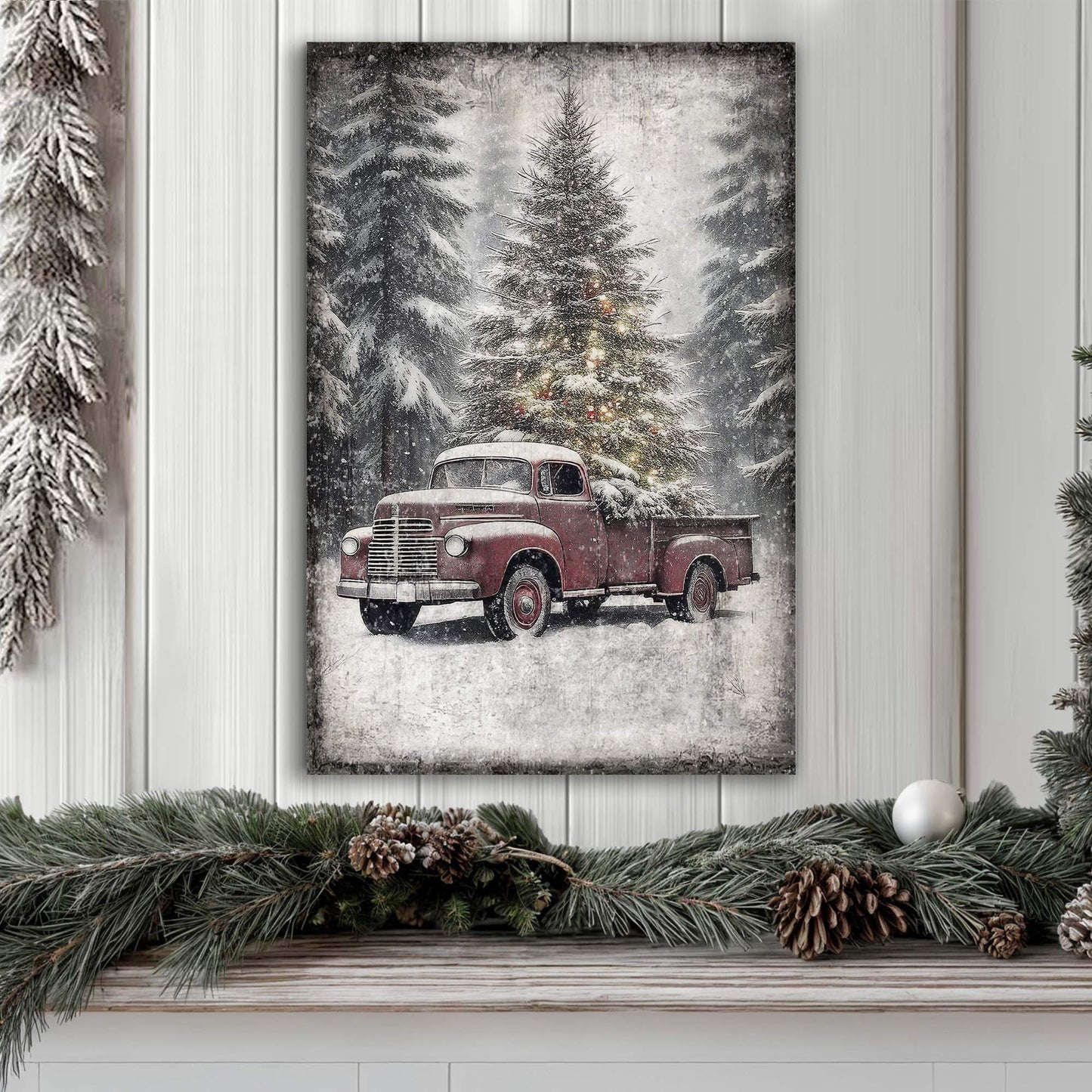 Vintage Truck With Christmas Tree Wall Art III - Tailored Canvases - Flyclothing LLC