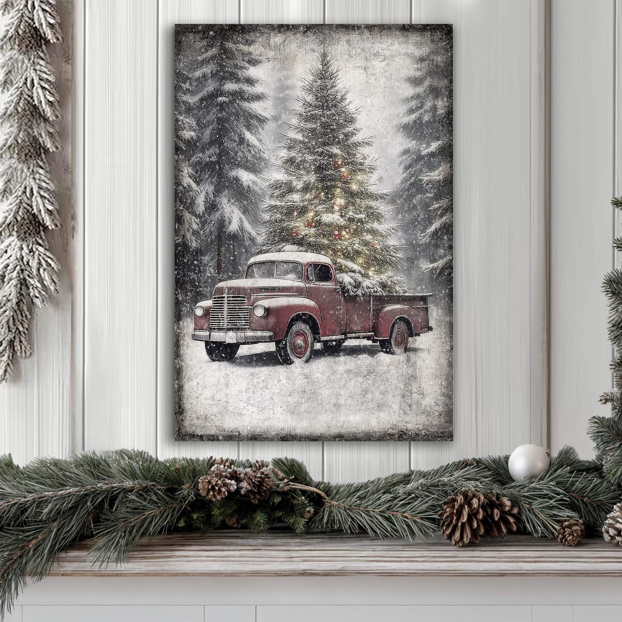 Vintage Truck With Christmas Tree Wall Art III - Tailored Canvases - Flyclothing LLC