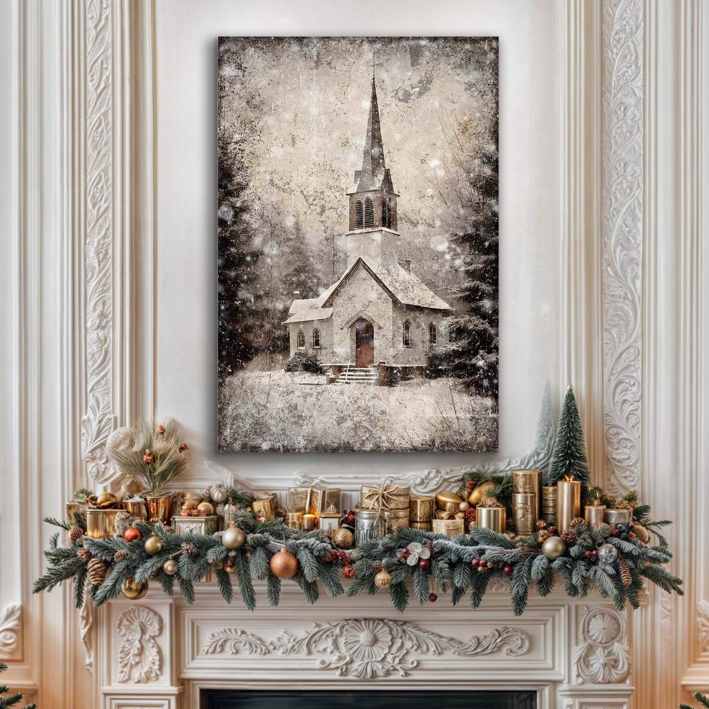 Vintage Church Christmas Wall Art IV - Tailored Canvases - Flyclothing LLC