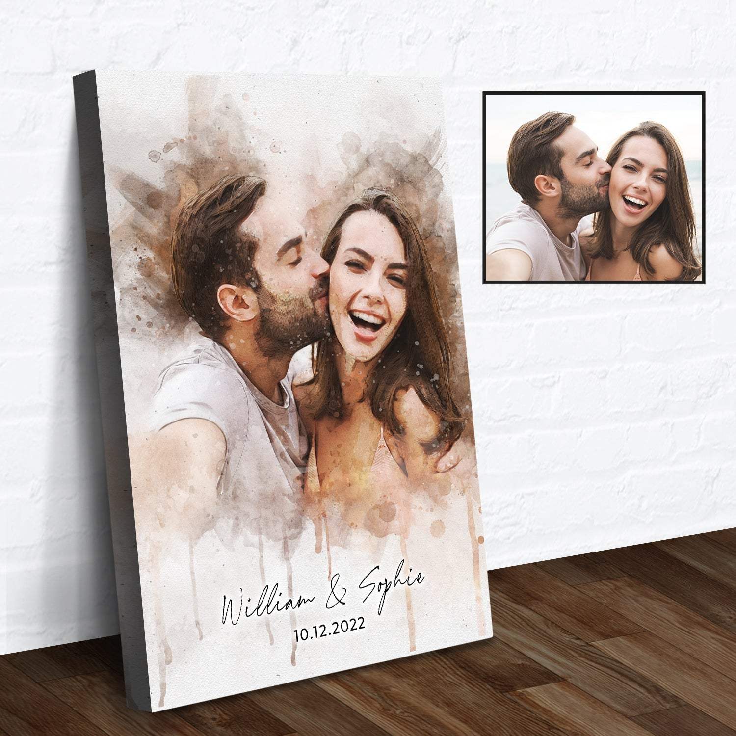 Custom Couple Watercolor Portrait - Tailored Canvases - Flyclothing LLC