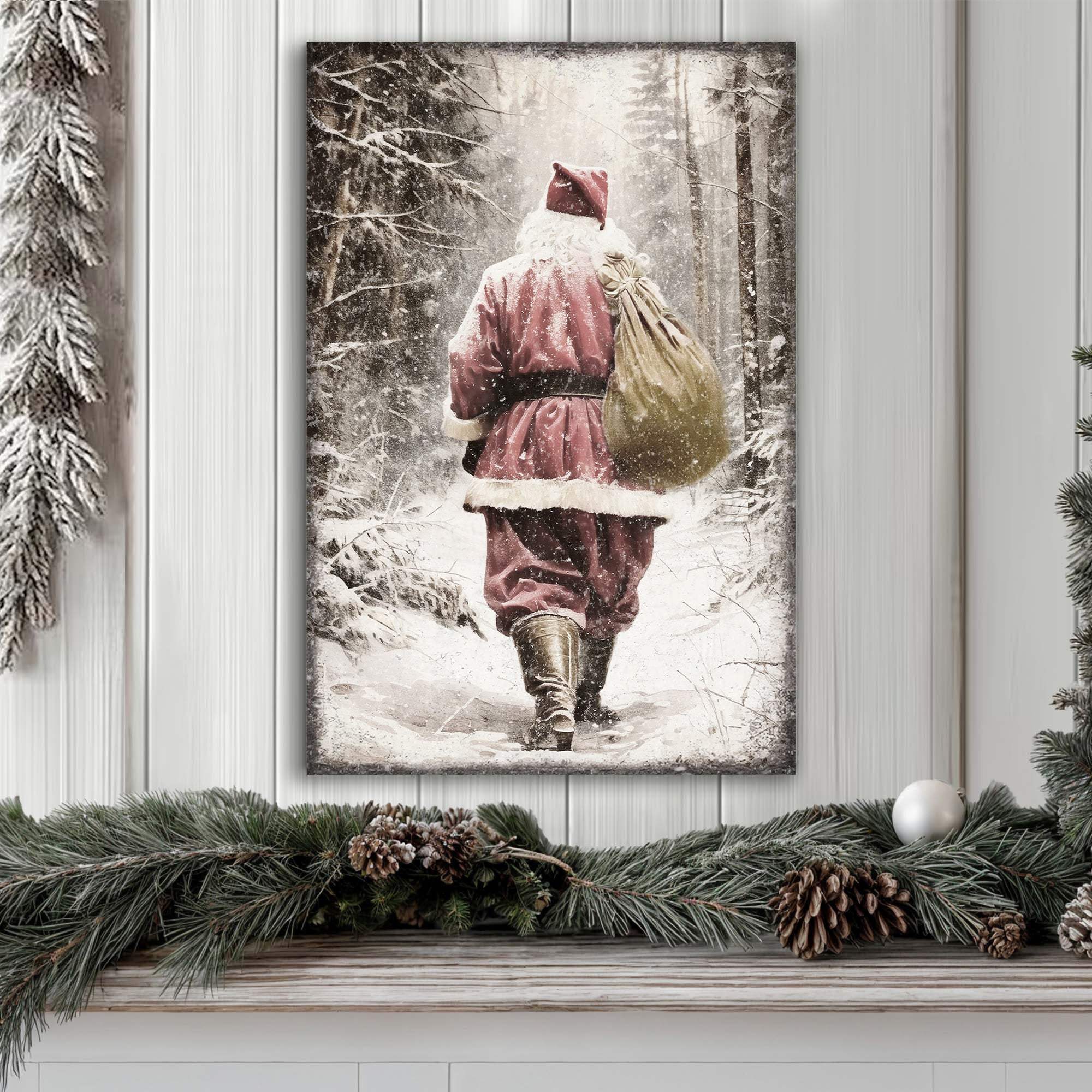 Vintage Santa Claus in Winter Forest Christmas Wall Art III - Tailored Canvases - Flyclothing LLC