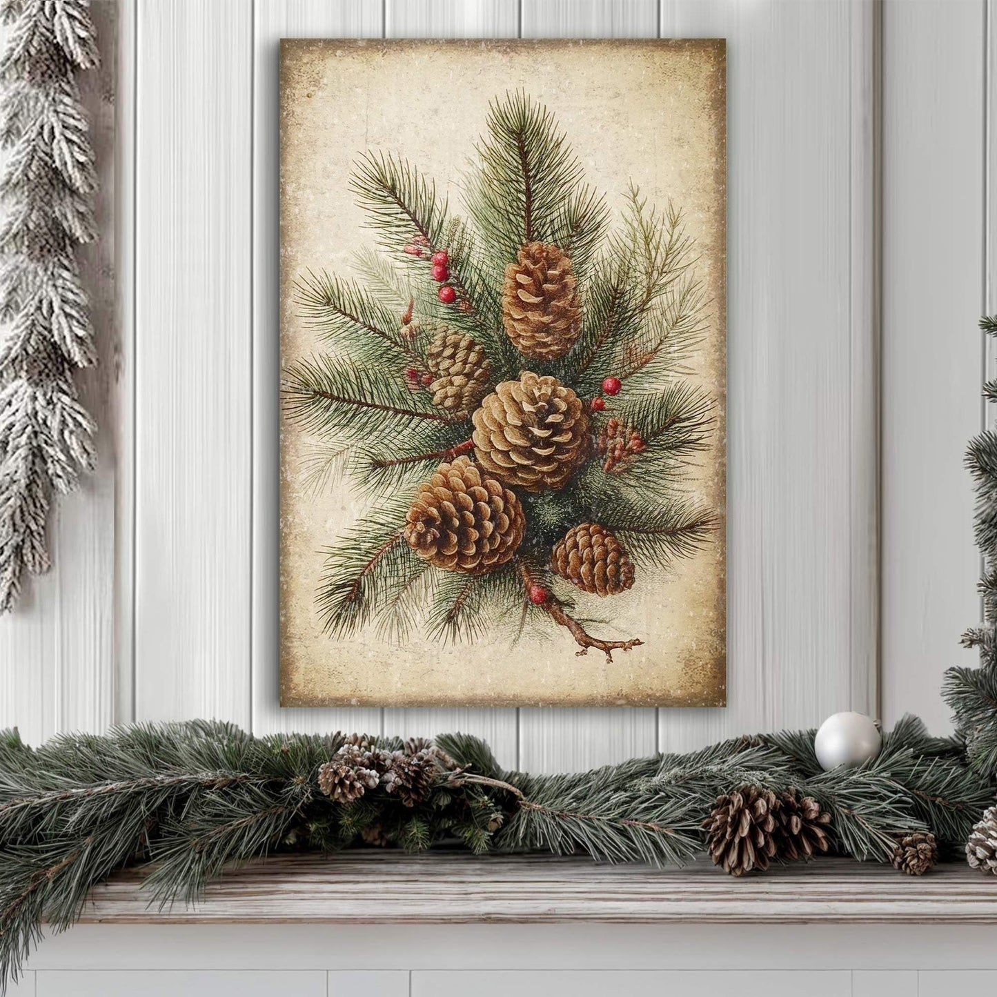 Vintage Winter Pine Cone Christmas Wall Art III - Tailored Canvases - Flyclothing LLC