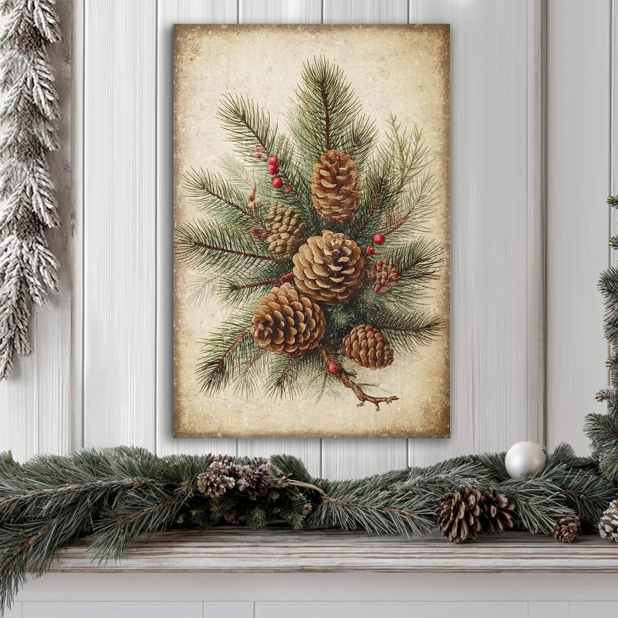 Vintage Winter Pine Cone Christmas Wall Art III - Tailored Canvases - Flyclothing LLC