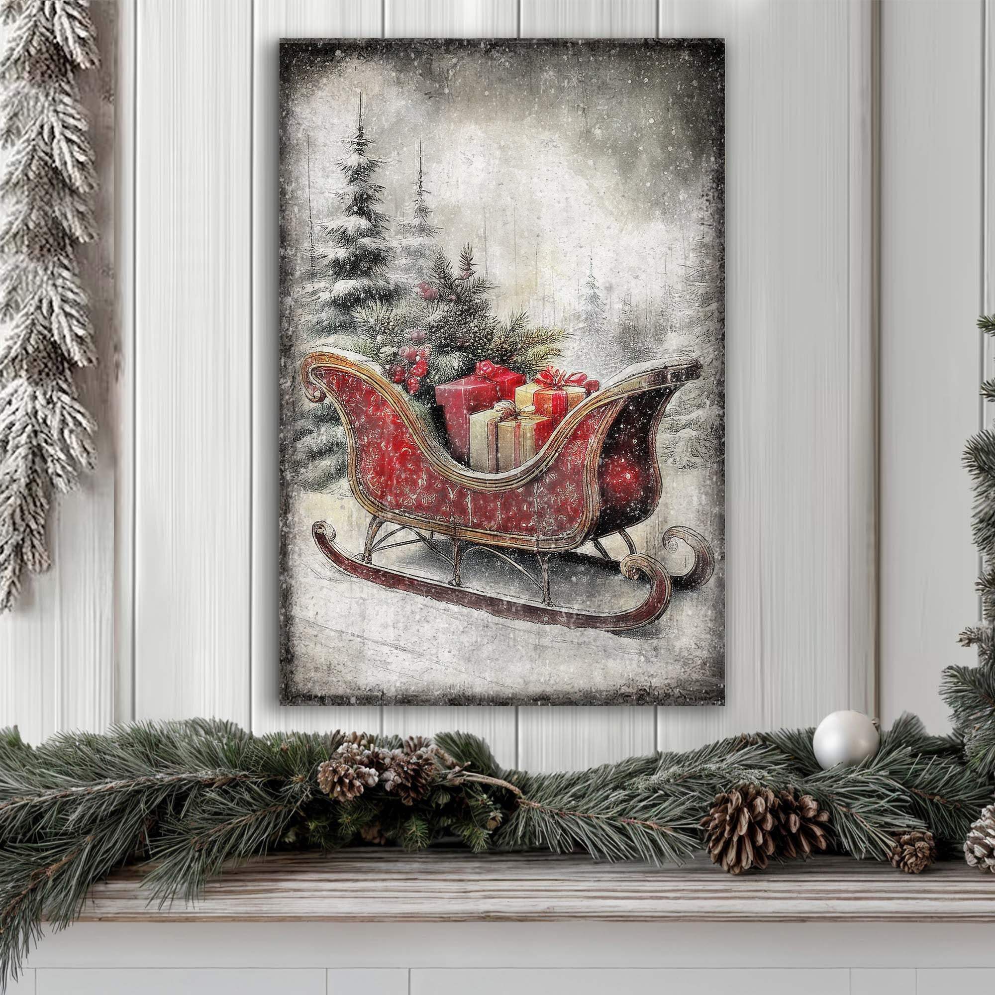 Vintage Christmas Sleigh Sled Wall Art VI - Tailored Canvases - Flyclothing LLC